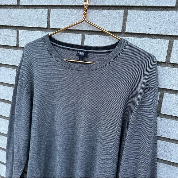 Faherty Movement Crewneck Sweater Ivory Ash Feeder Gray Stripe - Picture 2 of 8